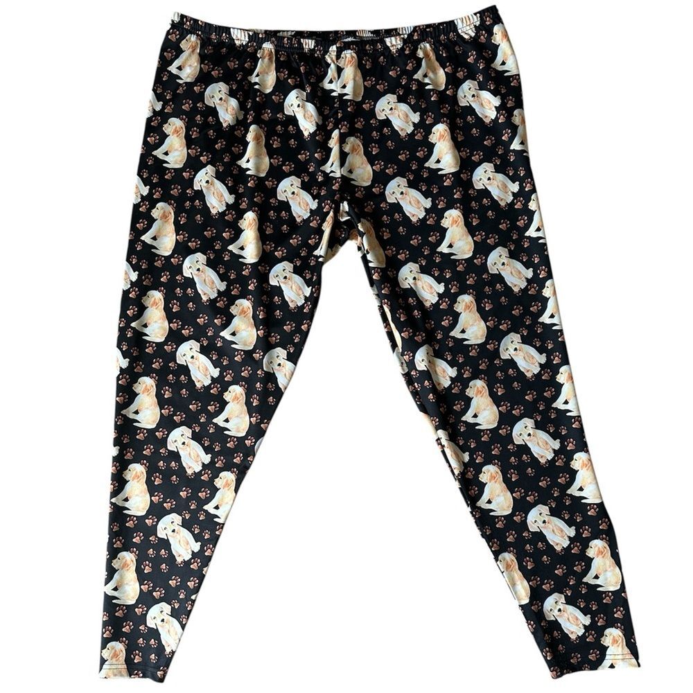 Black Dog and Paw Print Leggings Size 5XL